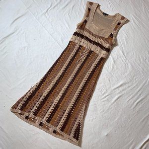 Majora Retro Crochet Brown & White Dress Size S